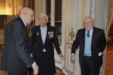 Il presidente Napolitano, Maria Pia Fanfani e Arrigo Levi