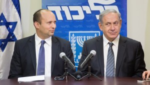 07 May 2015, Jerusalem, Israel --- (150507) -- JERUSALEM, May 7, 2015 (Xinhua) -- Israeli Prime Minister Benjamin Netanyahu (R) and Jewish Home party leader Naftali Bennett hold a press conference in Jerusalem May 6, 2015. Benjamin Netanyahu managed to clinch a deal with the nationalist Jewish Home party late Wednesday night, securing a new ruling coalition with a tiny majority in the 120-member parliament. (Xinhua/JINI) --- Image by © JINI/Xinhua Press/Corbis
