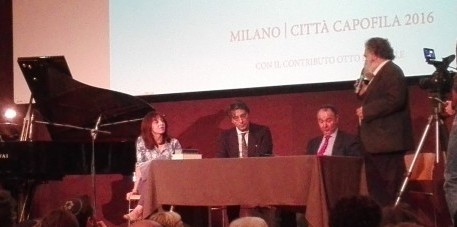 Da sinistra Sara Ferrari, Giulio Busi, rav Roberto Della Rocca e Jean Blanchaert