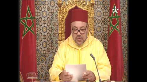 Il re del Marocco Mohammed VI durante il discorso alla nazione del 20 agosto 2016