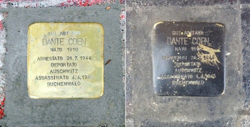 La pietra di inciampo dedicata a Coen vandalizzata (fonte: Repubblica.it)