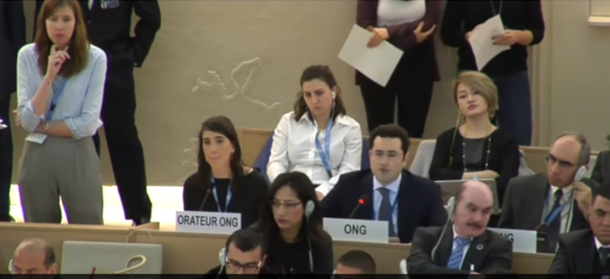 Hille Neuer (Un Watch durante la riunione del 20 marzo dell Human Rights Council dell'Onu