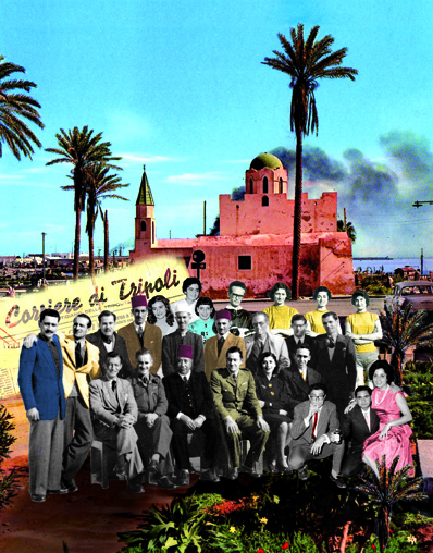 Ebrei a Tripoli (collage di Dalia Sciama - la foto della redazione del Corriere di Tripoli è del Museo ebraico di Roma).
