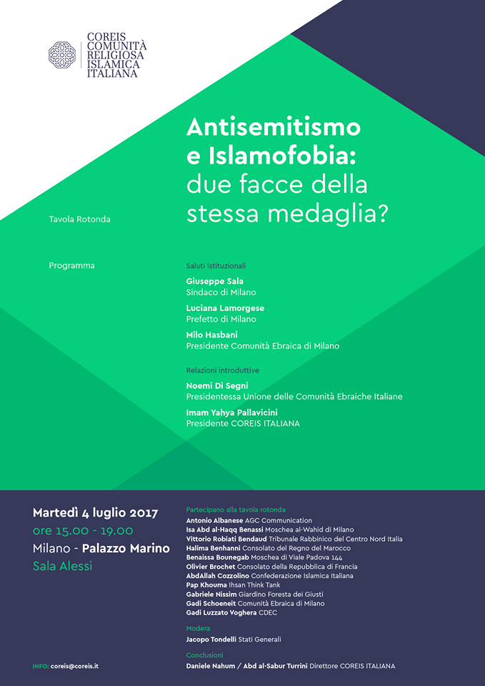 La locandina dell'evento "Antisemitismo e islamofobia: due facce della stessa medaglia?"