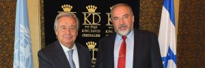 Il segretario generale dell'Onu Antonio Guterres e il ministro israeliano Avigdor Lieberman