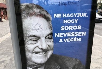Un manifesto contro Soros (su cui è disegnata una stella di David) in Ungheria