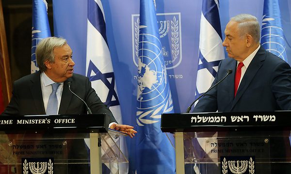 Da sinistra il Segretario Generale dell'Onu Antonio Guterres e il premier israeliano Beniamin Netanyahu