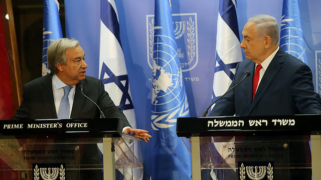 Da sinistra il Segretario Generale dell'Onu Antonio Guterres e il premier israeliano Beniamin Netanyahu