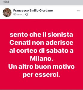 Il post su Facebook di Roberto Giordano contro il presidente di Anpi provinciale di Milano
