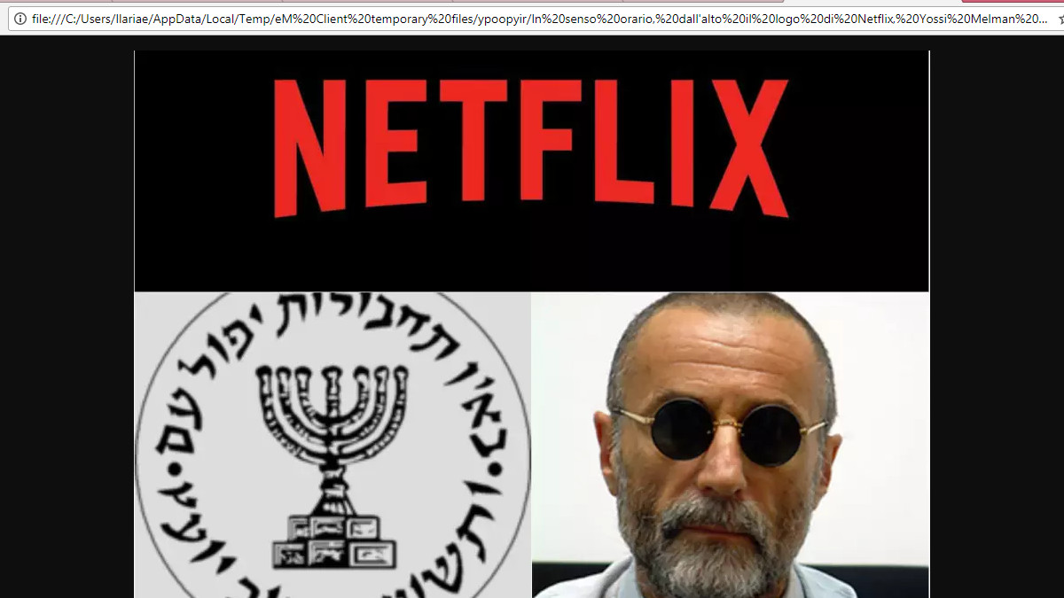 Da sinistra, il logo di Netflix, Yossi Melman e il simbolo del Mossad