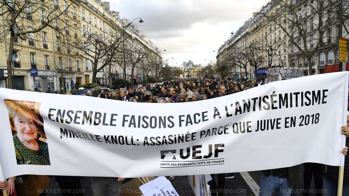 la marcia contro l'antisemitismo in memoria di Mireille Knoll