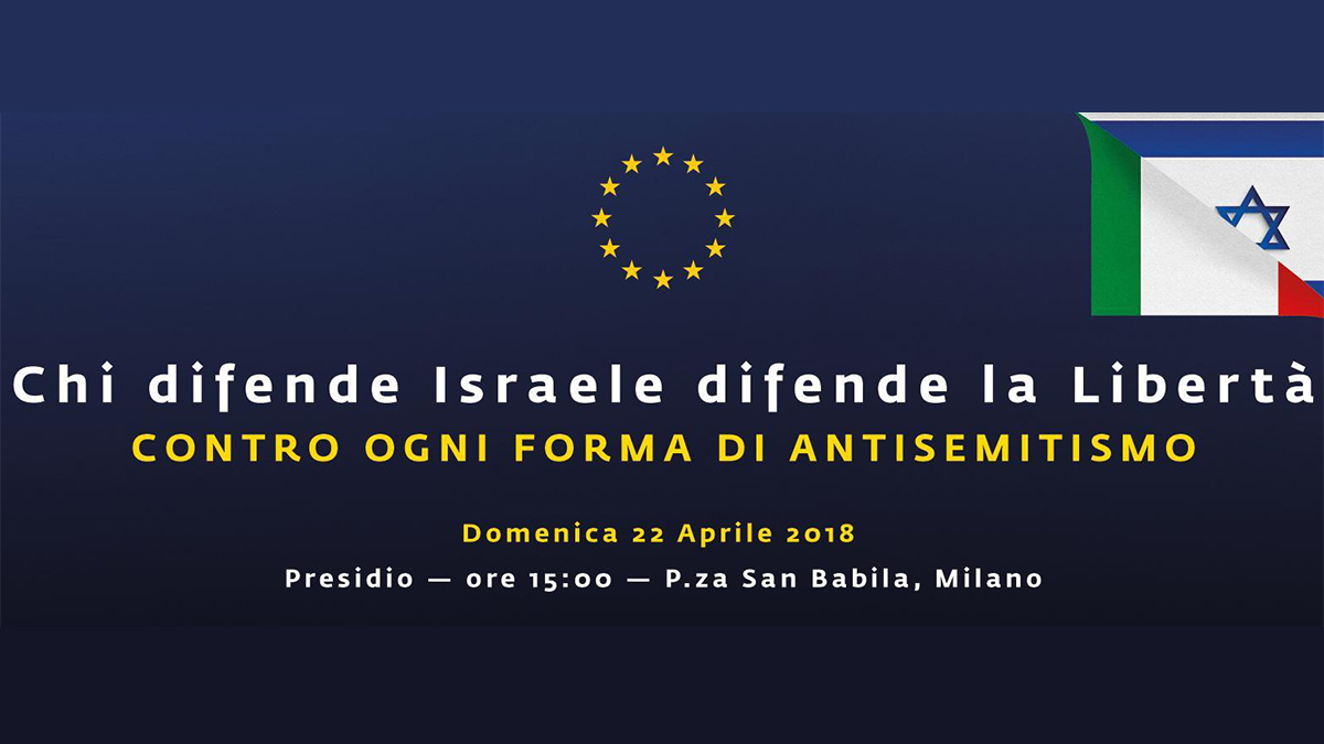 La locandina del presidio contro l'antisemitismo del 22 aprile