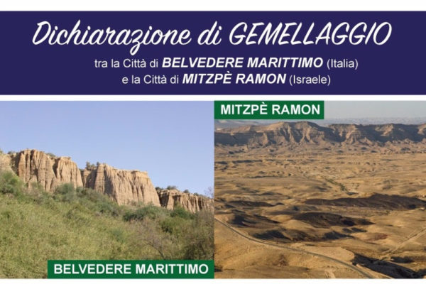 La locandina della cerimonia di gemellaggio fra Belvedere Marittimo e Mitzpe Ramon