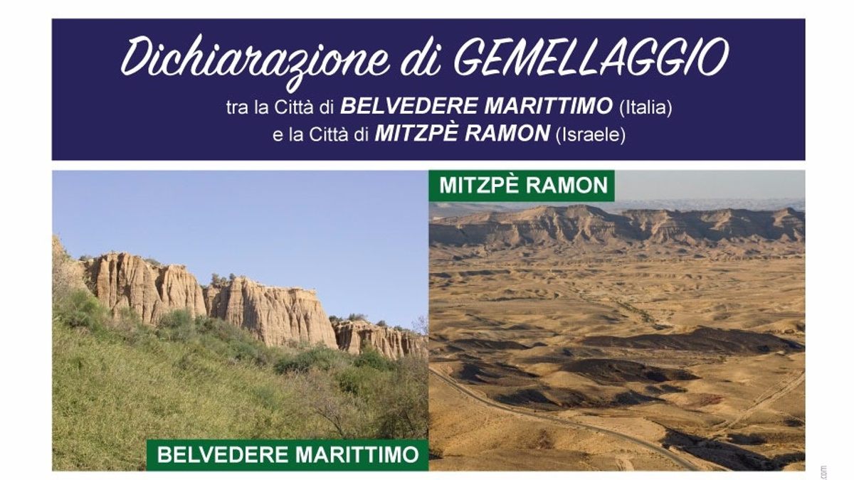 La locandina della cerimonia di gemellaggio fra Belvedere Marittimo e Mitzpe Ramon