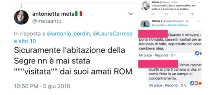 Alcuni commenti e insulti a Liliana Segre sui social