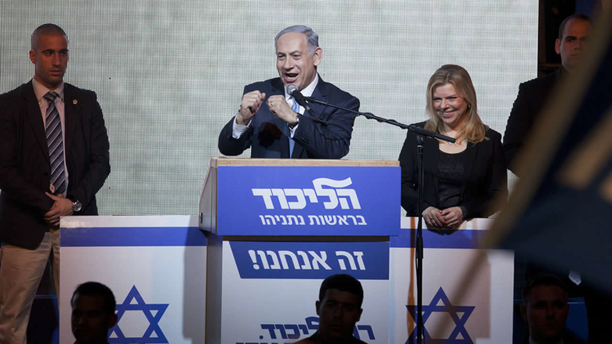 Beniamin Netanyahu a un comizio del Likud