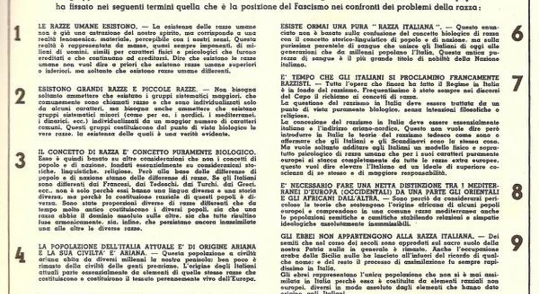 Il Manifesto della Razza del 14 luglio 1938