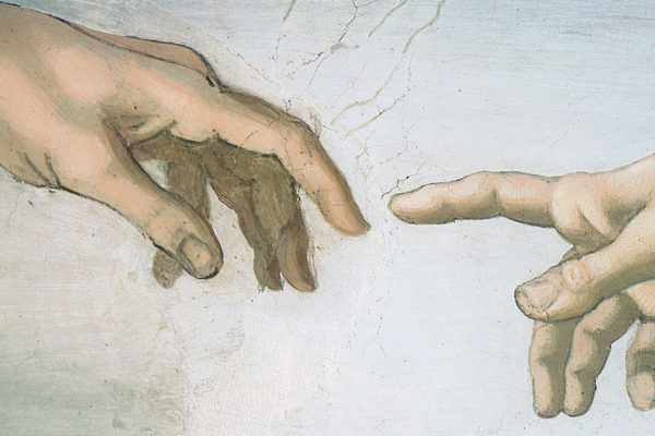 Un dettaglio della 'Creazione di Adamo' di Michelangelo nella Cappella Sistina