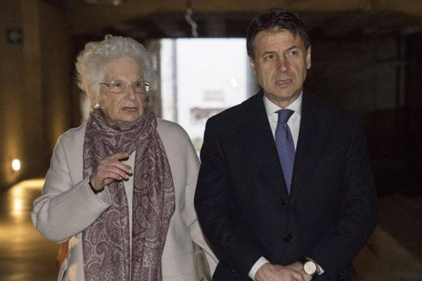 Il premier Giuseppe Conte e Liliana Segre al Memoriale della Shoah