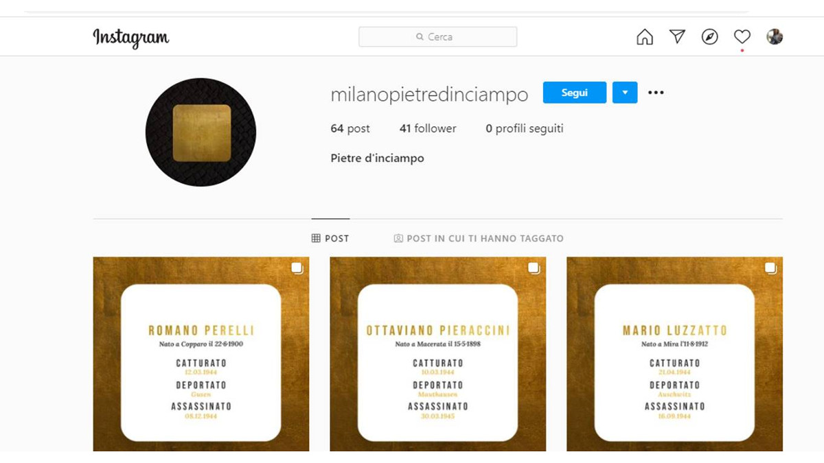 Il progetto delle Pietre di inciampo su Instagram firmato Imille