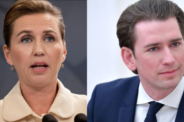 Da sinistra la premier danese Mette Frederiksen e il premier austriaco Sebastian Kurz