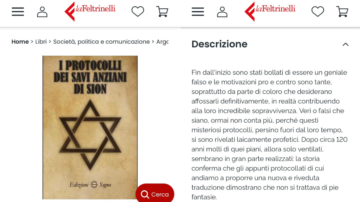 I Protocolli dei Savi Anziani di Sion" sullo store Feltrinelli. Il volume  resta online dopo le segnalazioni - Mosaico