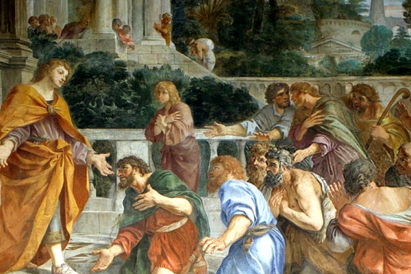 ('Giuseppe si fa riconoscere dai suoi fratelli',Pier Francesco Mola - Galleria di Alessandro VII (Sala Gialla), Palazzo del Quirinale, Roma - Affresco, Pubblico dominio, Wikimedia Commons )