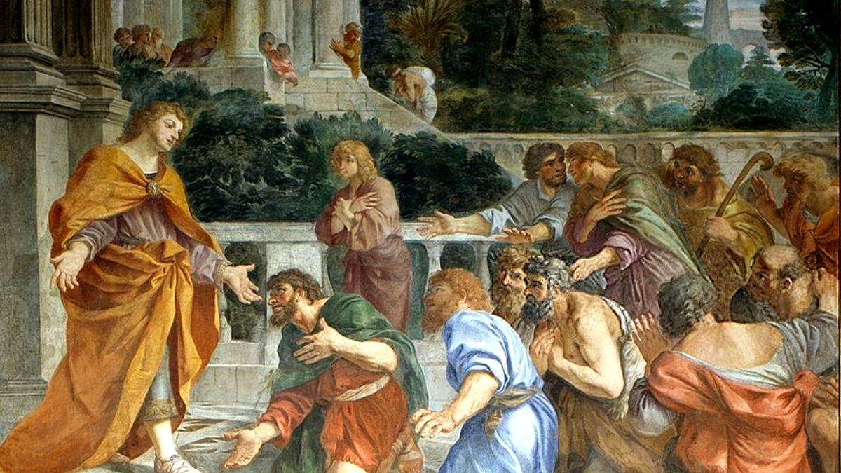 ('Giuseppe si fa riconoscere dai suoi fratelli',Pier Francesco Mola - Galleria di Alessandro VII (Sala Gialla), Palazzo del Quirinale, Roma - Affresco, Pubblico dominio, Wikimedia Commons )