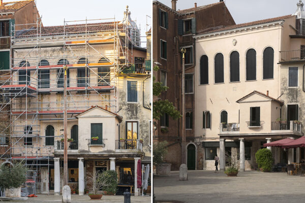 Sinagoga italiana di venzia prima (a sx) e dopo il restauro