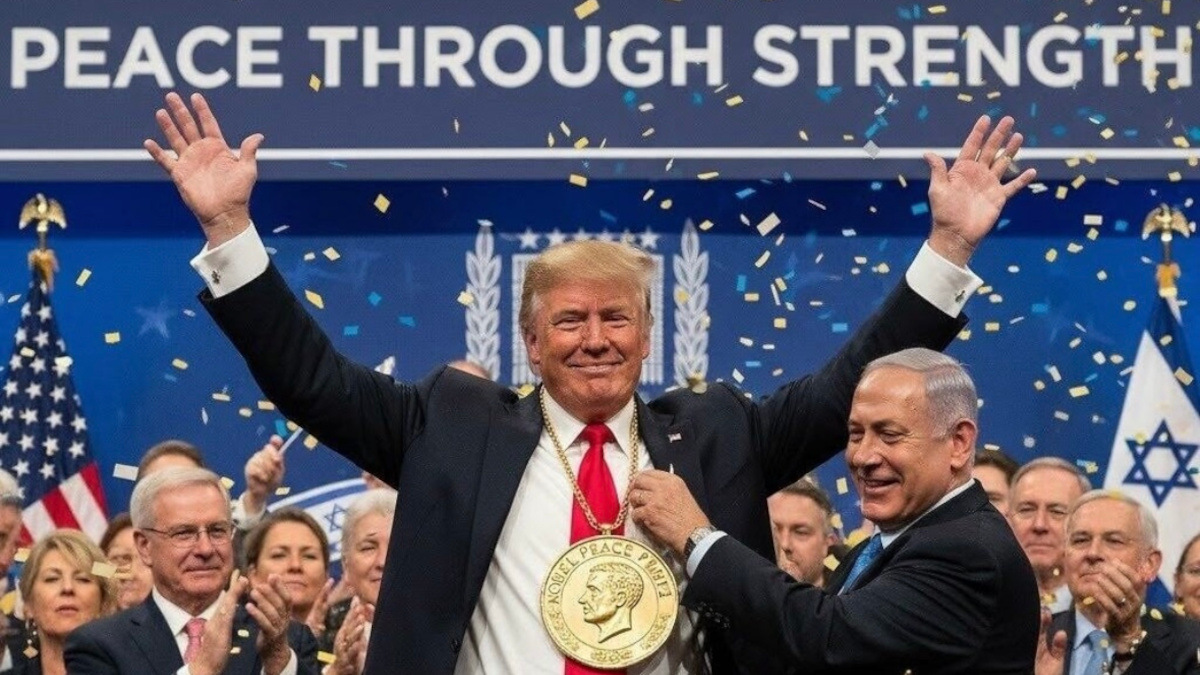 L'immagina in IA con Netanyahu che dà il Nobel a Trump
