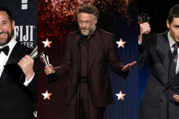 Da sinistra, Noah Wyle, Seth Rogen e Timothée Chalamet