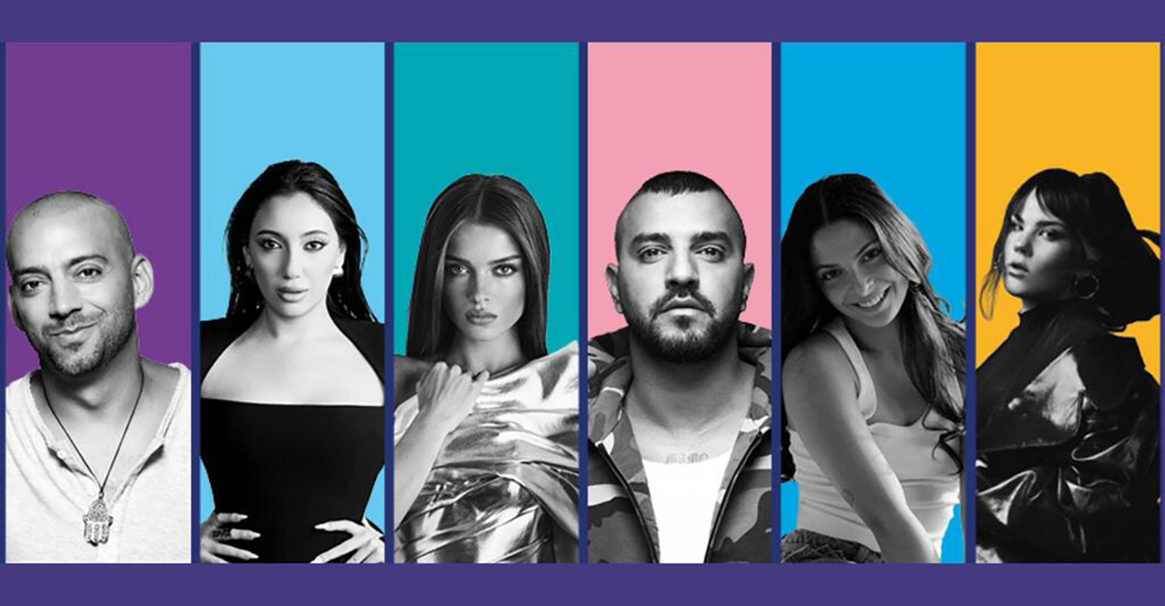 Da sinistra Idan Reichel, Yuval Raphael, Anna Zak, Itay Levy, Daniella Gilboa, Netta Barzilai)