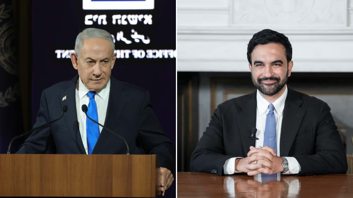 Beniamin netanyahu e a destra Zohran Mamdani