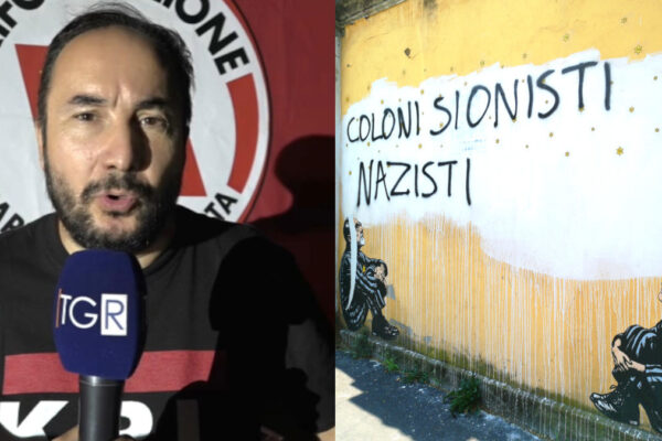 Da sinistra Maurizio Acerbo e a destra il murale deturpato di alexSandro Palombo