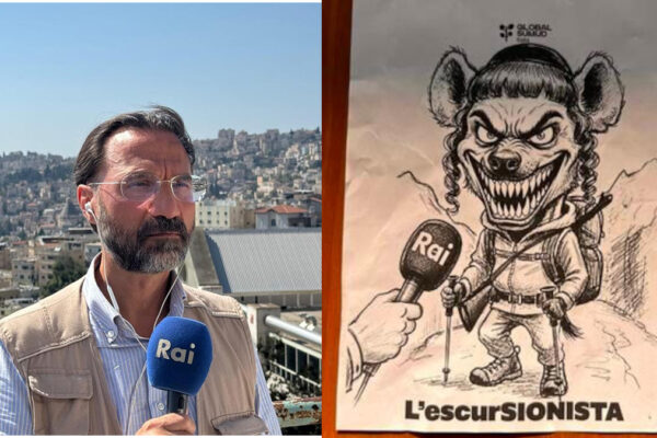 Giovanbattista brunori e a destra il manifesto antisemita