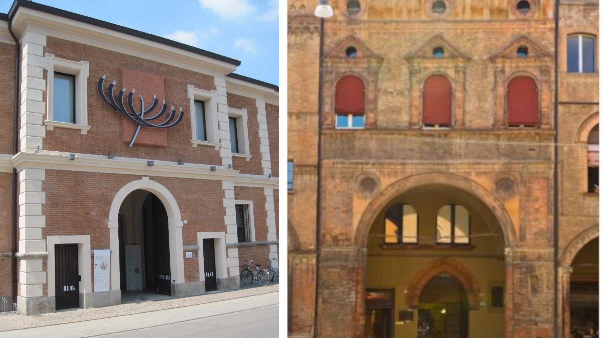 Da sinistra, l'esterno del meis e quello del Museo ebraico di Bologna