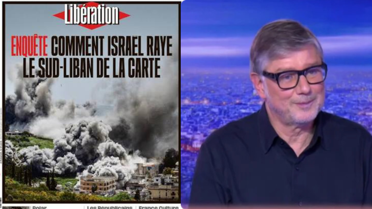 A sinistra una copertina di Liberation su israele; a destra Jean Quatremer