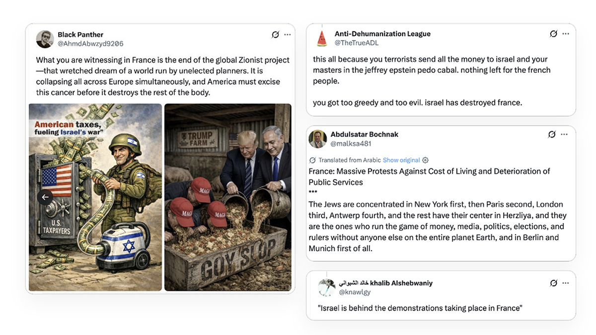Post sui social che colpevolizzano ebrei e Israele delle proteste in Francia